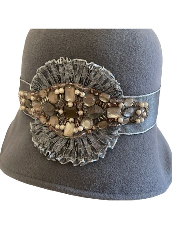 Louise Green Beaded Gray Felt Cloche Hat With Satin Band & Embellished Detailing main image 8